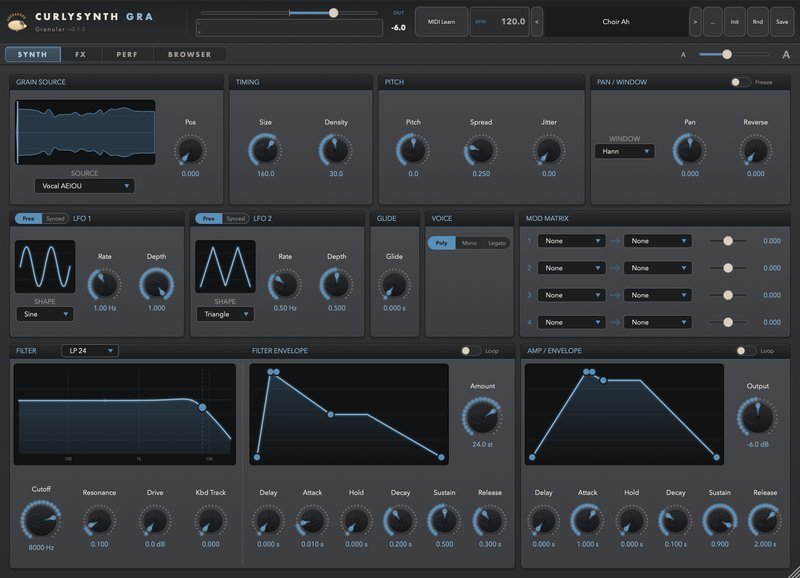 CurlySynth Granular user interface