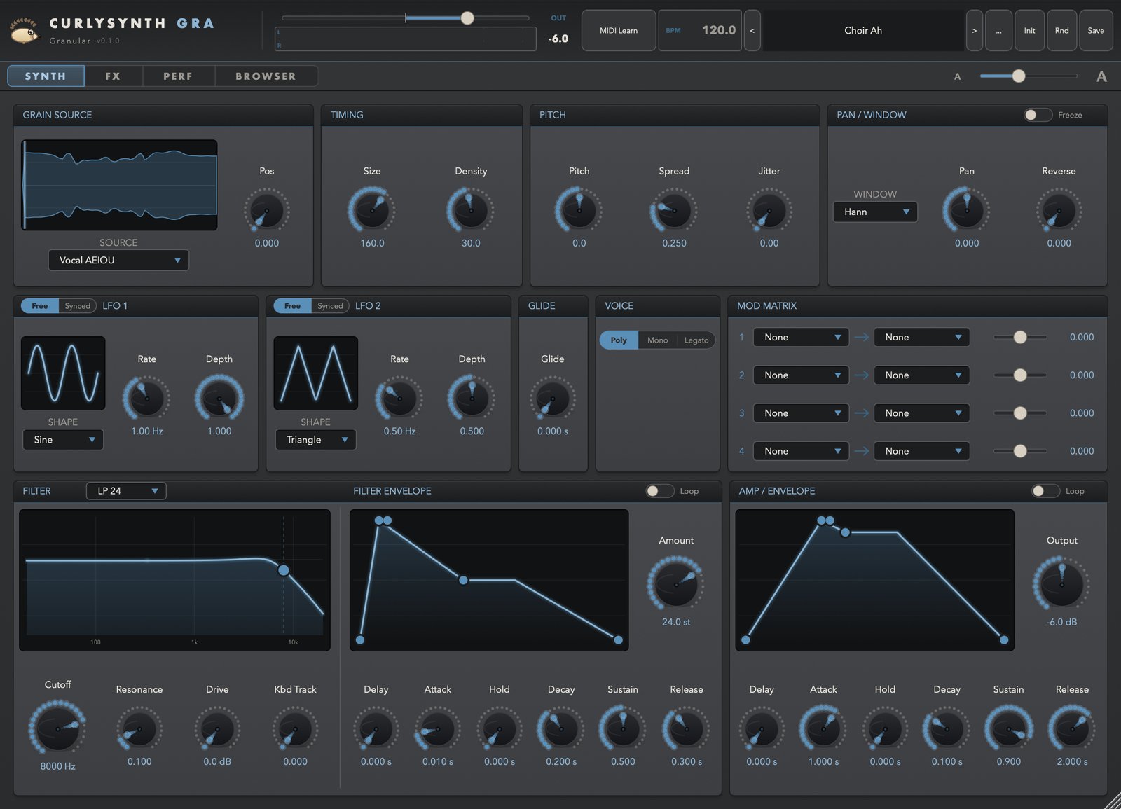 CurlySynth Granular — user interface