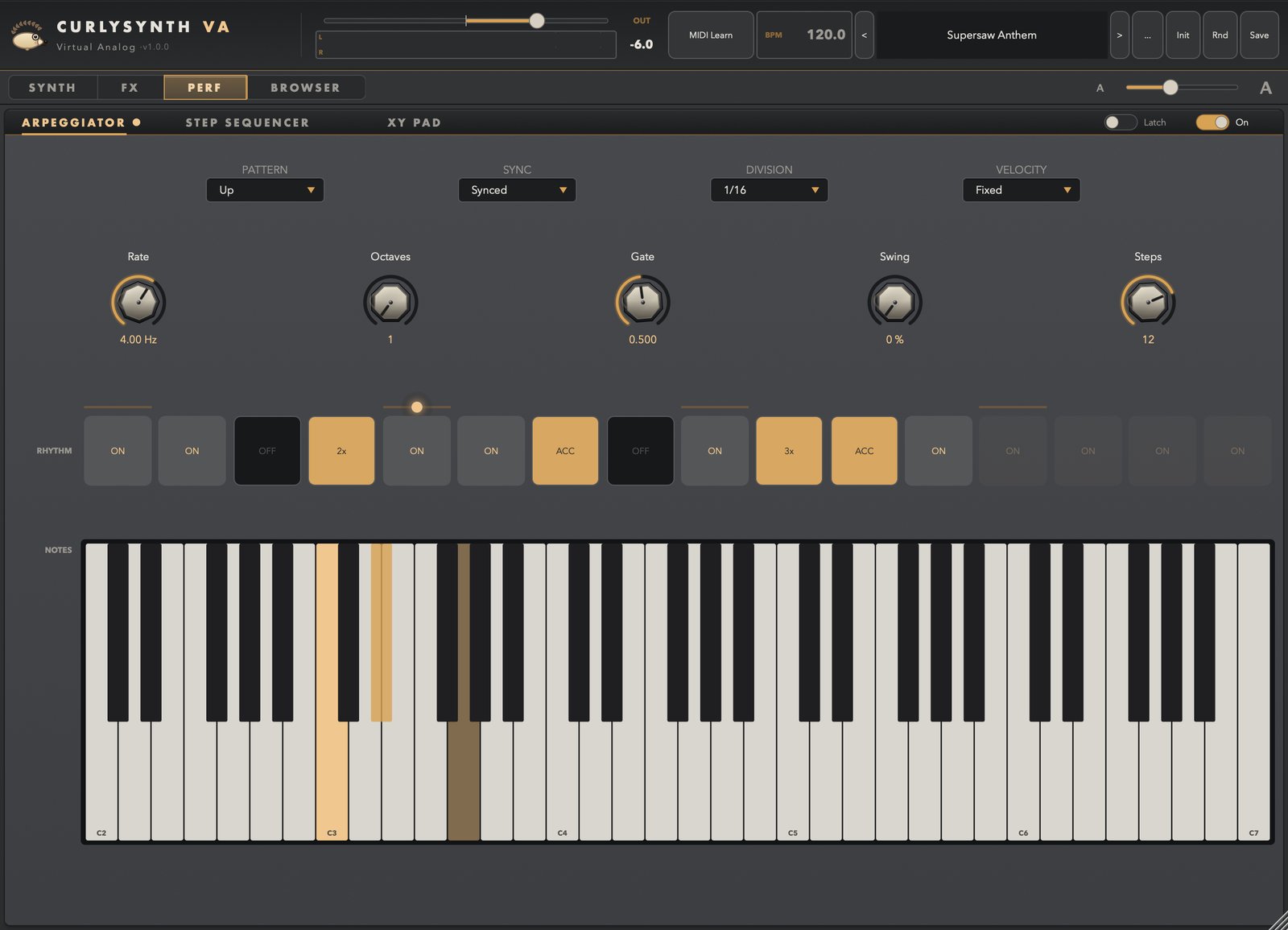 CurlySynth VA — Arpeggiator