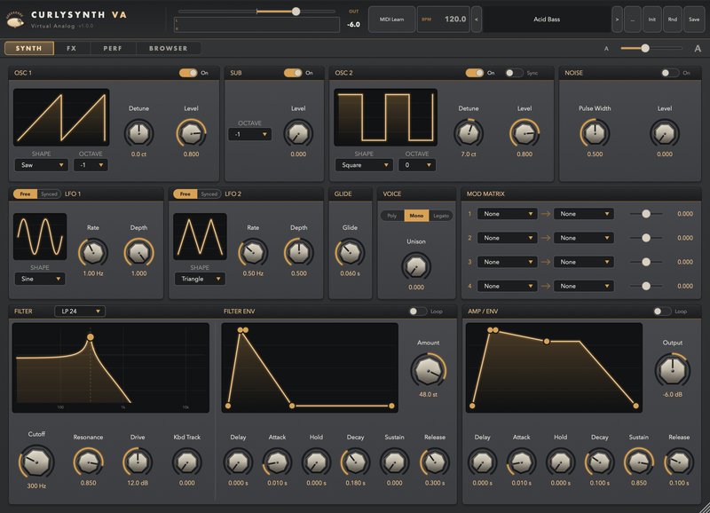CurlySynth VA user interface