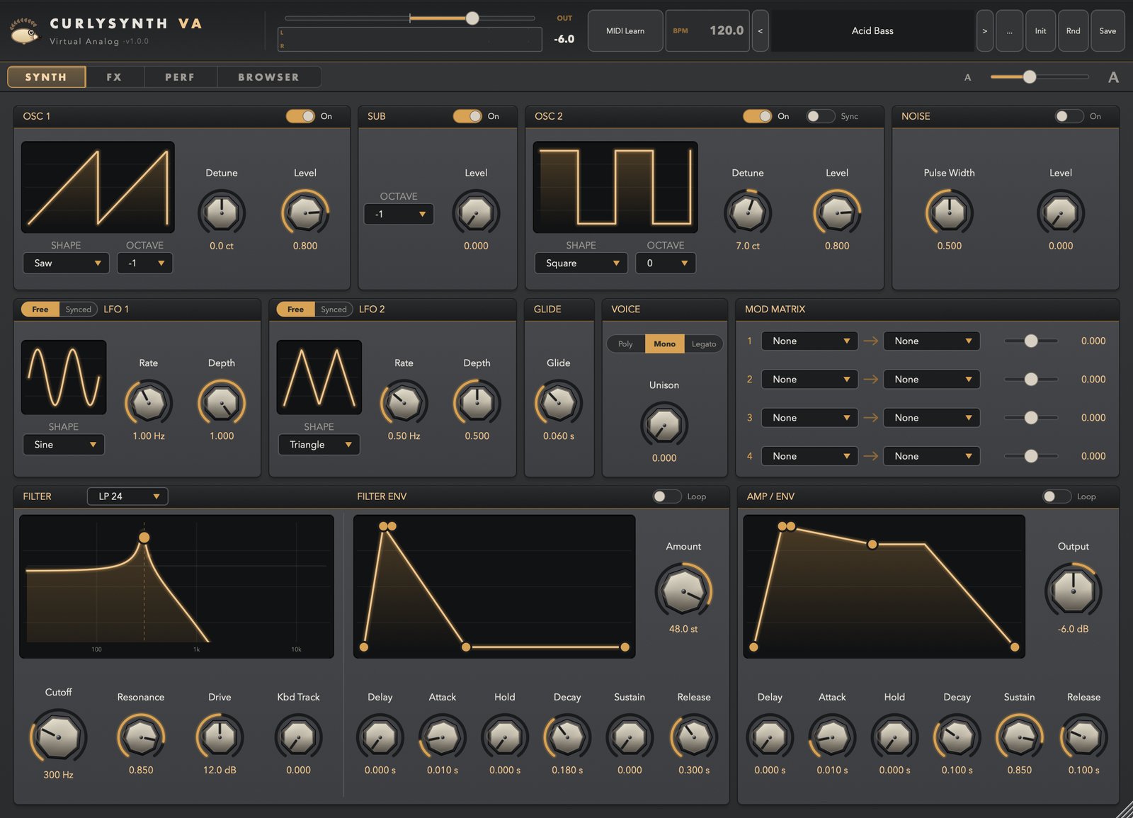 CurlySynth VA — user interface