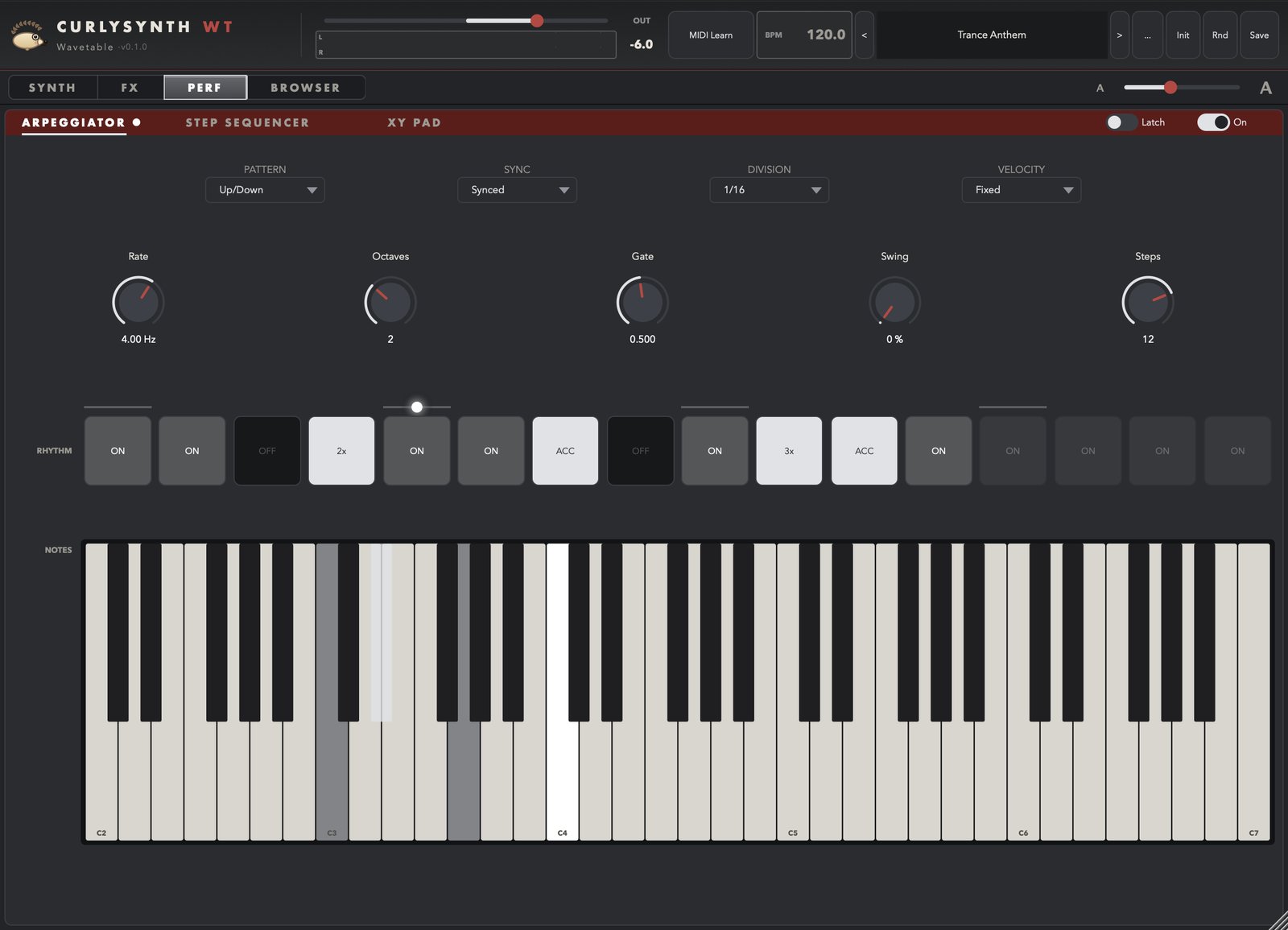 CurlySynth WT — Arpeggiator